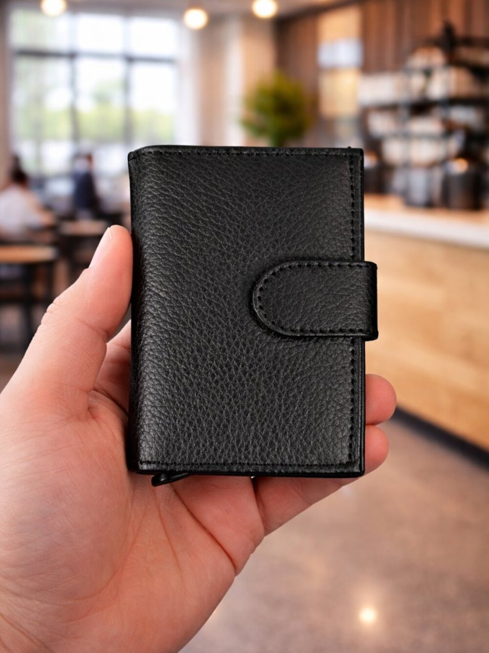 Automatic POP-UP, RFID Blocking Slim LEATHER ID Credit Card Holder